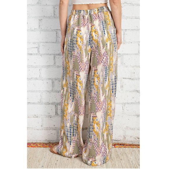 Palazzo Pants Patchwork Printed Front Tie Detail with Lining - Picture 7 of 8